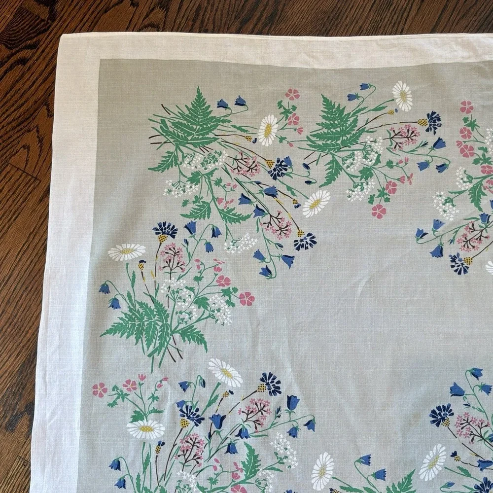 Vintage Norah Handpainted White Linen Floral Motif Sweden Cottage Core 35 X 33.5